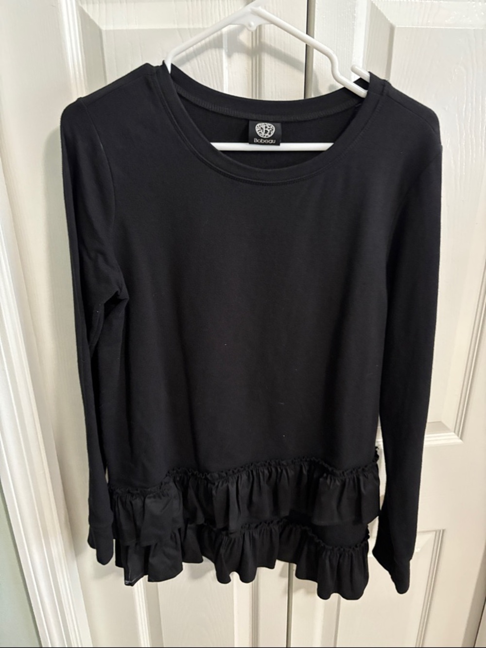 bobeau Black Ruffle Hem Long Sleeve Tunic